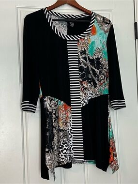Frank Lyman Women’s Asymmetrical Swing Dress Size 16 Mixed Print Art Wear